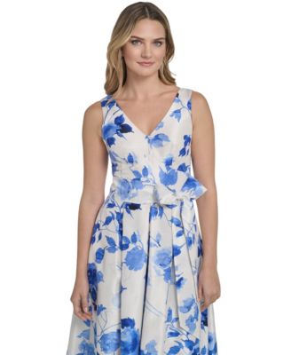 Petite Shantung Sleeveless V-Neck Dress