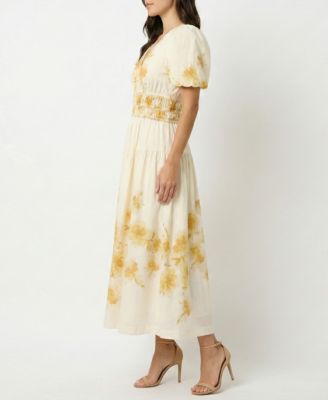 Women's Watercolor Floral Smocked A-Line Dress