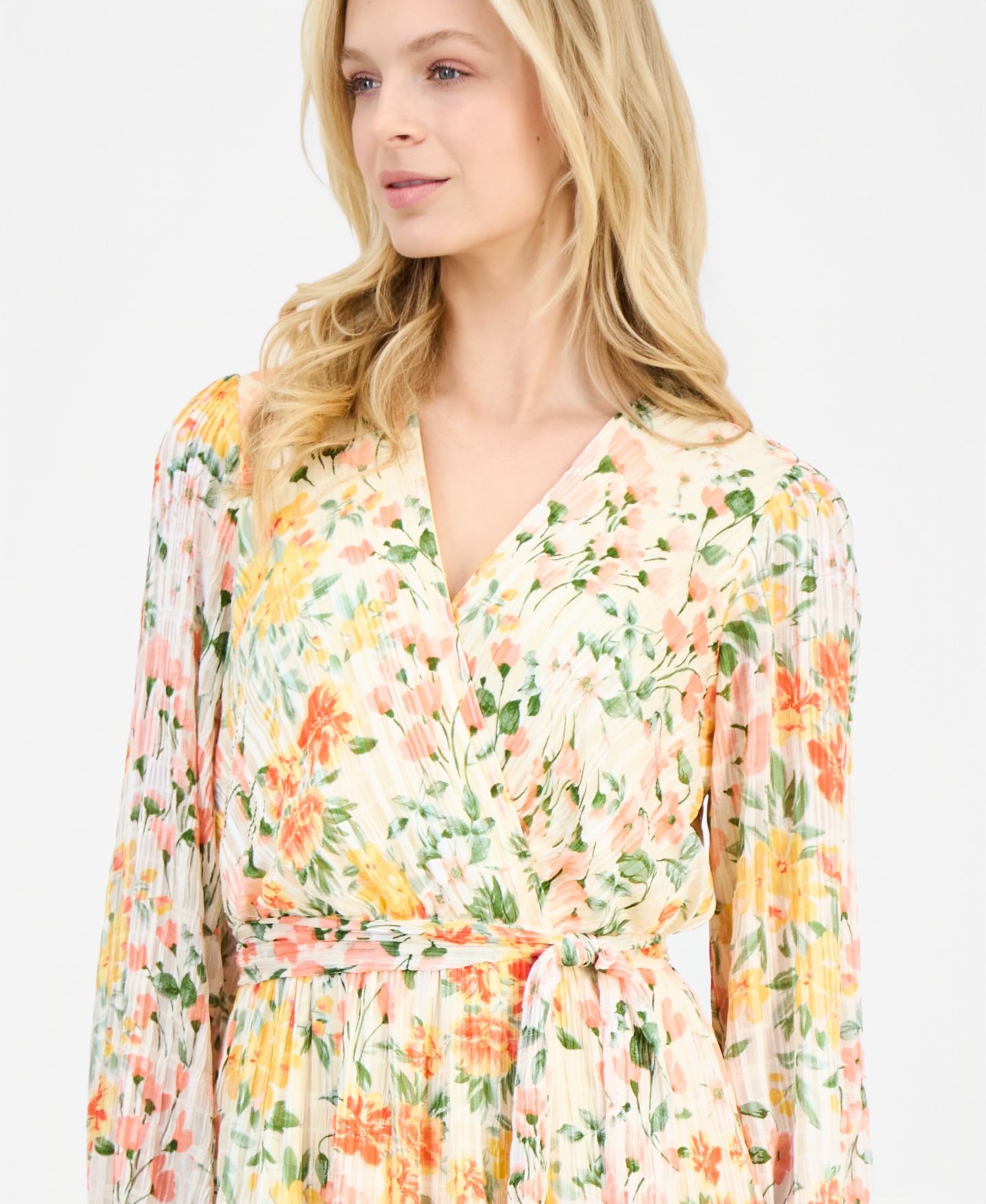Женское платье Robbie Bee Pleated Tiered, цвет: Жёлтый / Коралловый — фото 5