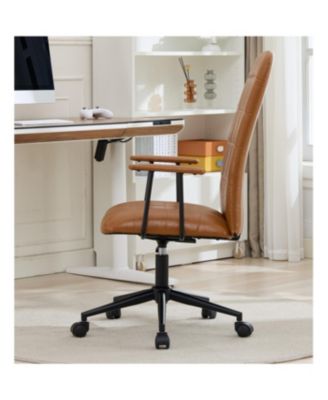 Antique brown PU leather office chair with armrest, high backrest, swivel