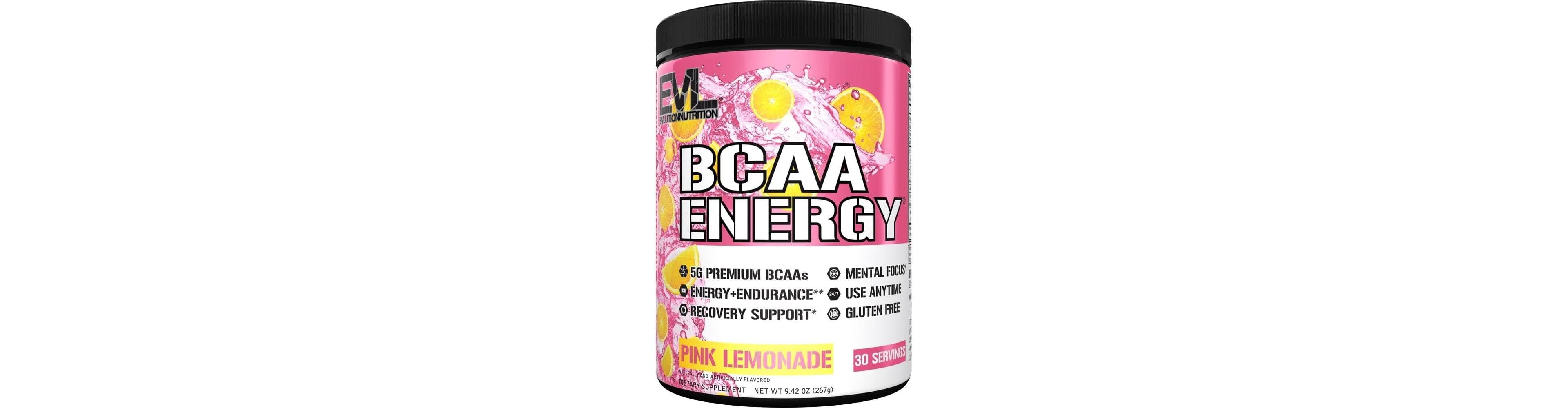 Evl Bcaas Amino Acids Powder | Rehydrating BCAA Powder Post Workout Recovery Drink with Natural Caffeine | Pink Lemonade | 9.4oz