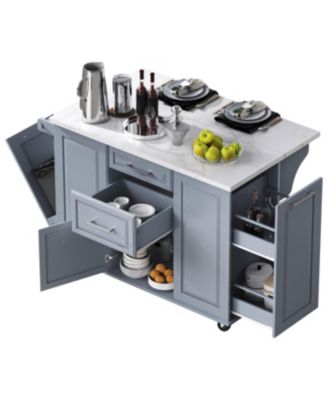 “50.7&iquest; Kitchen Island with Storage, Tilt Trash Cabinet & Organizer”