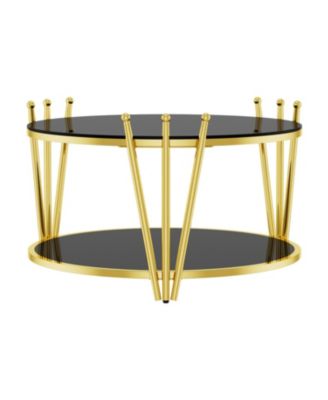  31.5" Modern Gold Coffee Table, Crown Legs, Black Tempered Glass