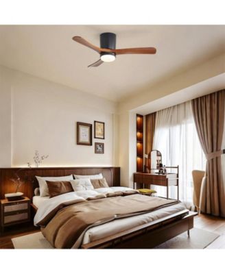 42-inch Minimalist Black 3-Blade Flush Mount Ceiling Fan with Light Remote Control and Timing Function