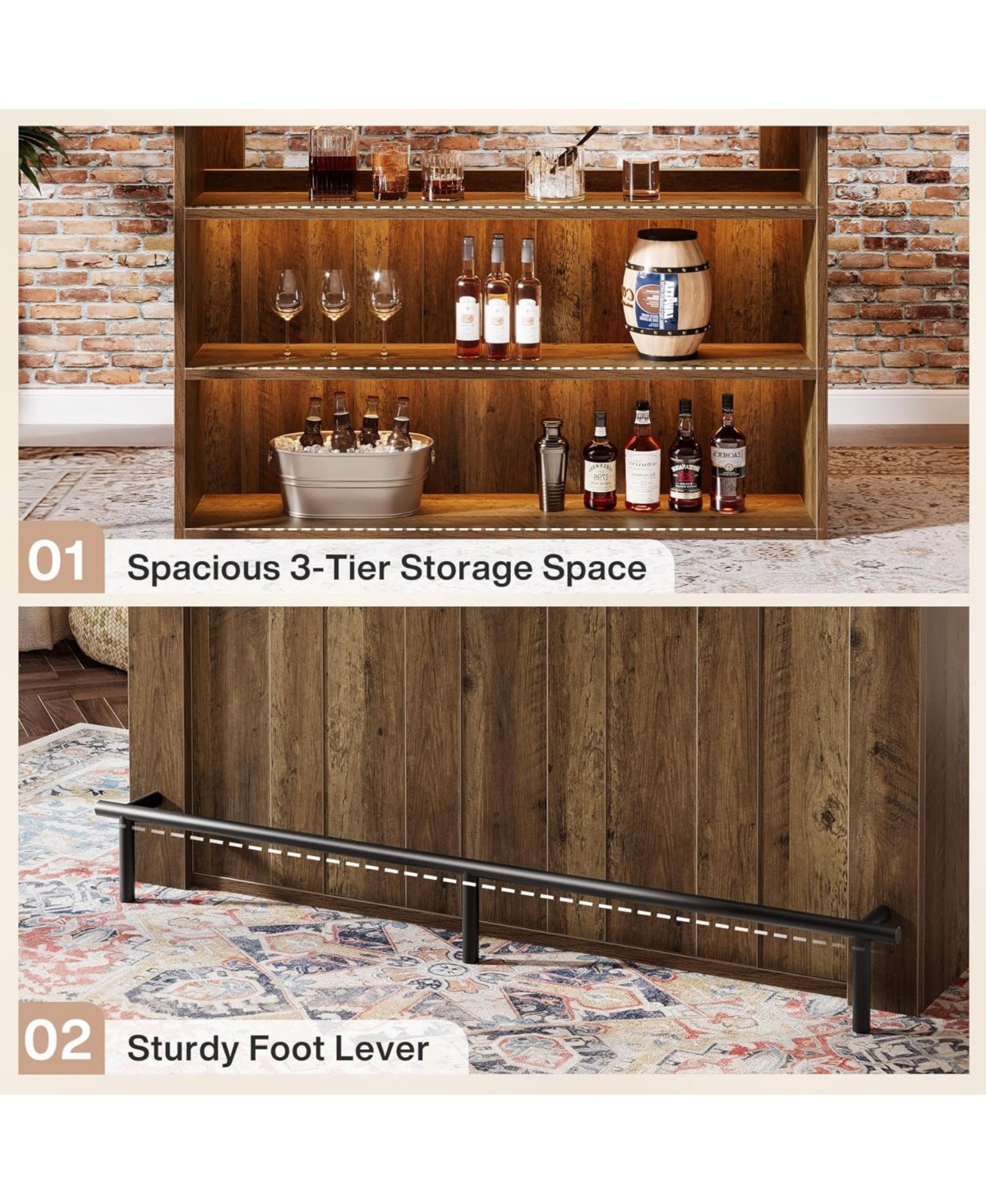 Tribesigns 63" Bar Table, 4-Tier Counter Height Pub Table with Footrest and Storage Shelves, Modern Home Bar Unit, Coffee Bar Cabinet Liquor Furn