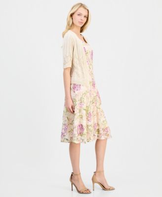 Women's Printed Fit & Flare Dress & Shrug