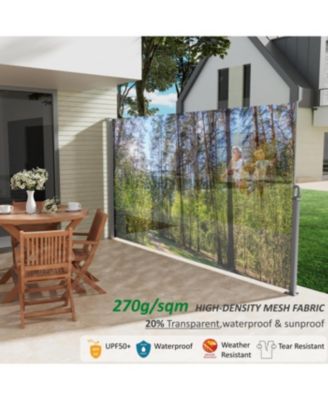 71"x138" Retractable Side Awning Screen, Semi-transparent, UPF50+, for Garden/Balcony