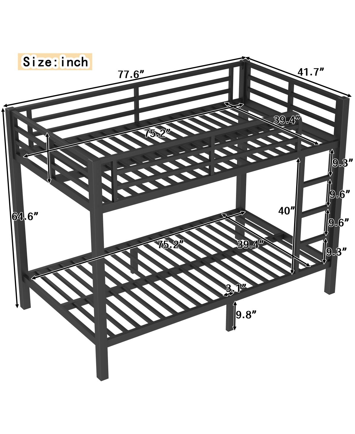 Streamdale Furniture Metal Twin over Twin Bunk Bed, Space-Saving, Noise Reduced, Black