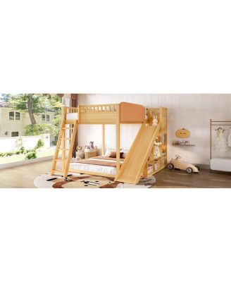 Loft Bed with Headboard, Shelves, Ladder & Slide