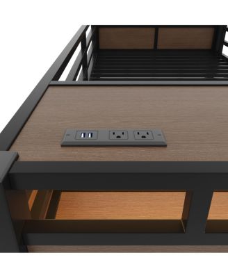 Twin Size Metal Bunk Bed with Storage, LED, and USB