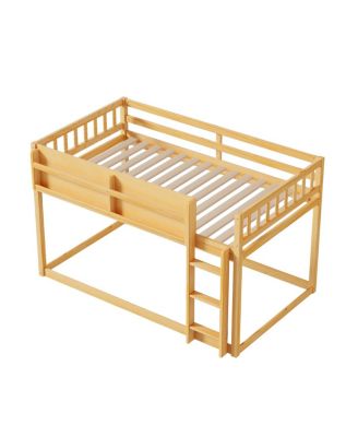 Low Twin Over Twin Bunk Bed with Ladder, Solid Wood for Kids & Juniors