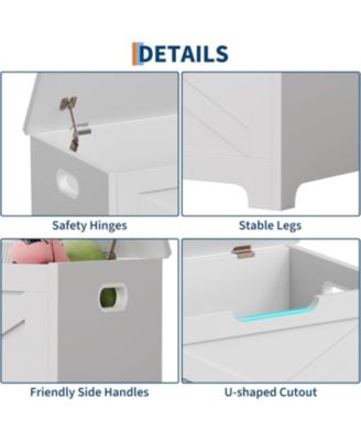 23.6" Wooden Storage Chest, Storage Bench with Safety Hinge for Entryway & Living Room.