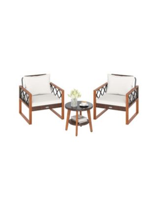 3 Piece Patio Seating Set with Soft Cushions and Glass Top Table