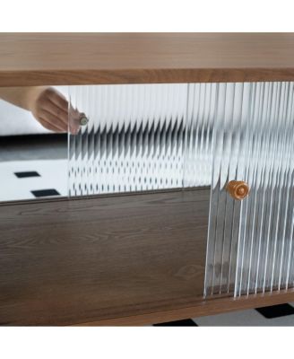 Modern minimalist 47-inch coffee table with storage and glass doors, Brown