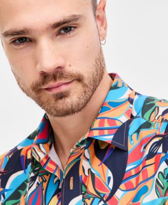 Men's Toucan Printed Button-Down Swim Shirt