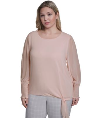 Plus Size Mixed Media Long-Sleeve Top