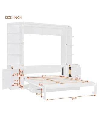  Queen Murphy Bed with Desk, Storage, Cabinets, Hidden Wall Bed, Lights
