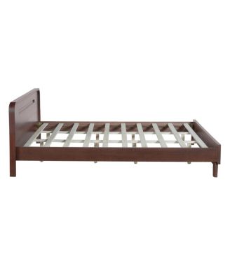 Dark Walnut Queen Bed Frame with Solid Pine Wood Construction