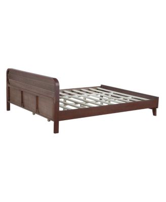 Dark Walnut Queen Bed Frame with Solid Pine Wood Construction