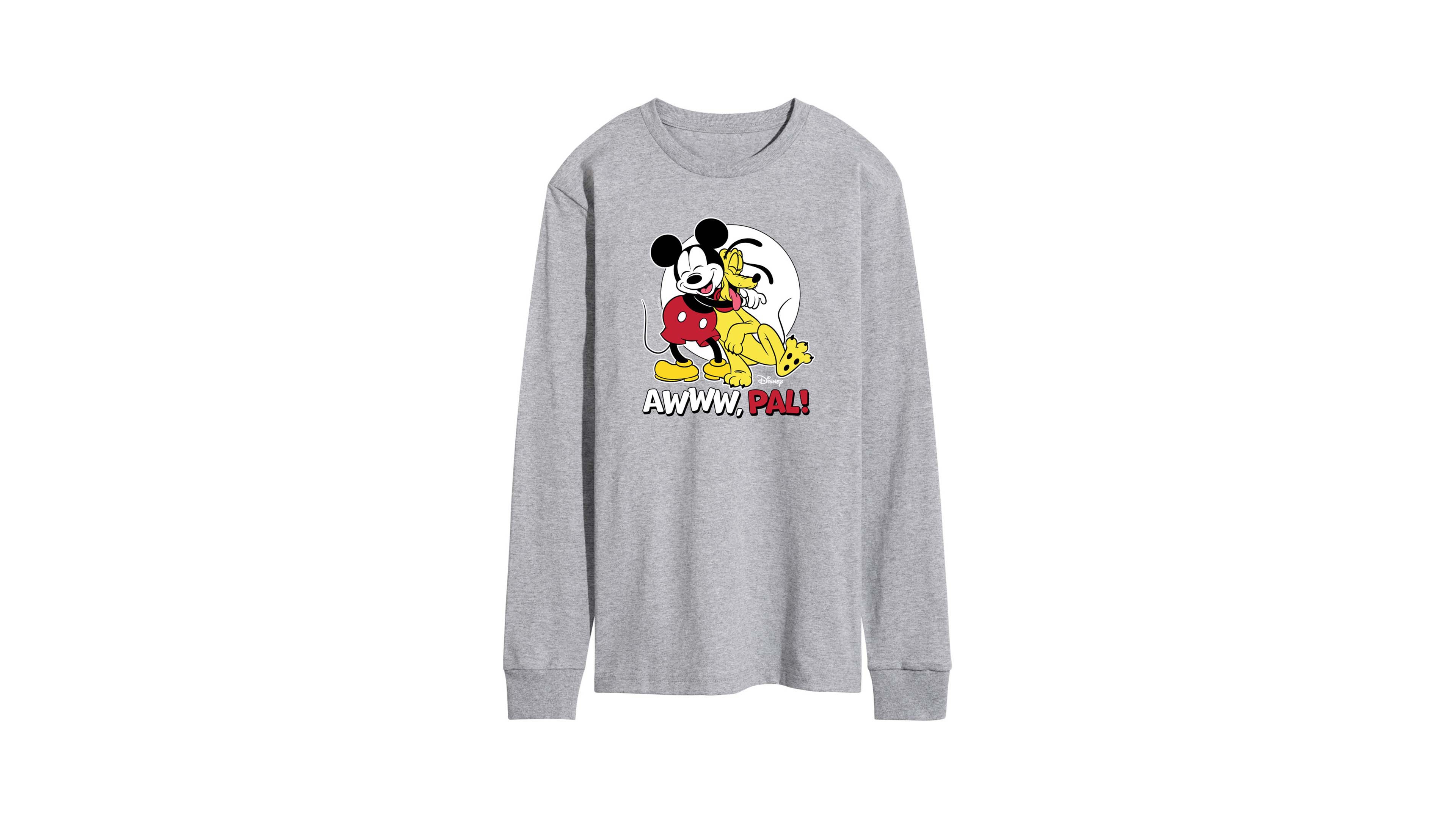 Airwaves Men's Disney Pal Mickey & Pluto Printed Long-Sleeve Graphic T-Shirt