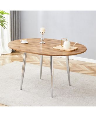 Retractable Wood Grain MDF Tabletop with Silver Metal Legs