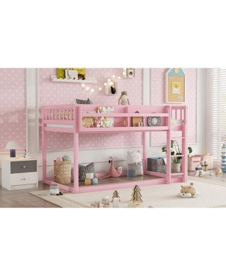  Low Twin Over Twin Bunk Bed with Ladder, Solid Wood