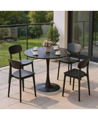  Black Marble Round Dining/Kitchen Table with Steel Base (24 Inch