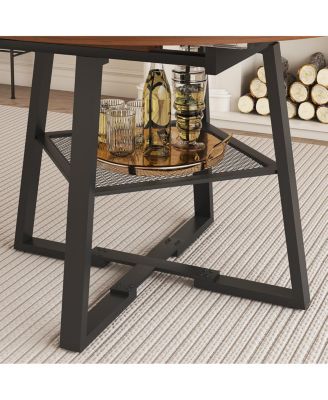  47" Extendable Round Dining Table with Storage, Walnut Finish & Metal Frame