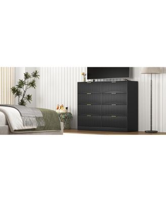 Modern 8-Drawer Dresser Chest, Wide Wood Chest with Gold Handle