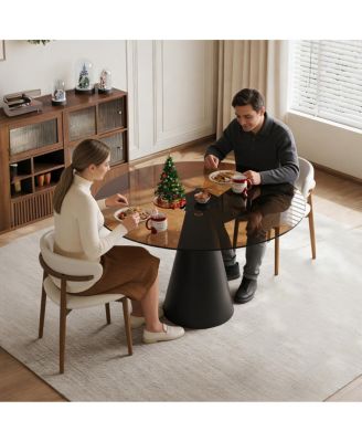 Streamdale 35" Round Glass Dining Table with Carbon Steel Legs (Seats 2-4)