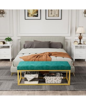 Entryway Storage Bench with Steel Frame, Mid-Century Modern, 600 lb capacity