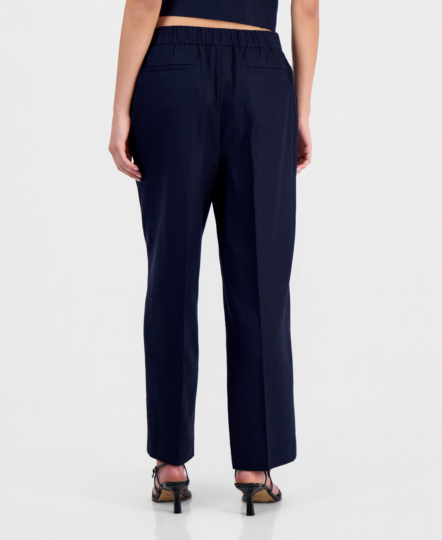 Женские брюки Bar III Pull-On Linen-Blend, цвет: Тёмно-синий — фото 2