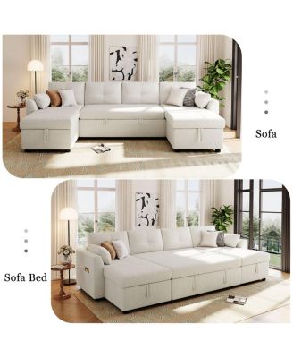 Streamdale Modern U-shaped Sleeper Sofa with Storage & USB Ports, Green