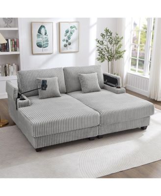 Streamdale Modern Chaise Sofa with Adjustable Backrest, Cup Holders, Phone Holder and Storage, Black