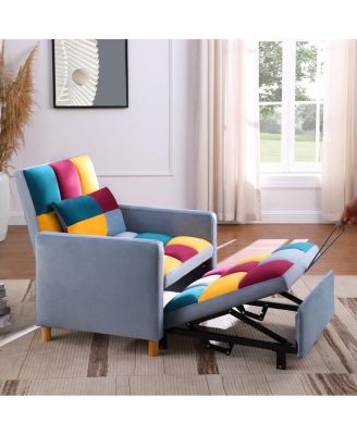 Convertible Sleeper Sofa Chair Bed with Pillow, Velvet Fabric