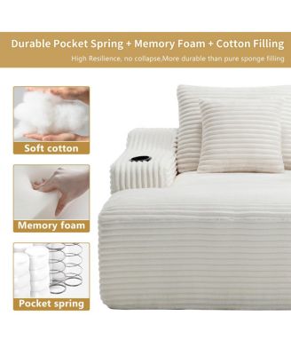 67" Corduroy Chaise Lounge Sleeper Sofa with Armrest, White
