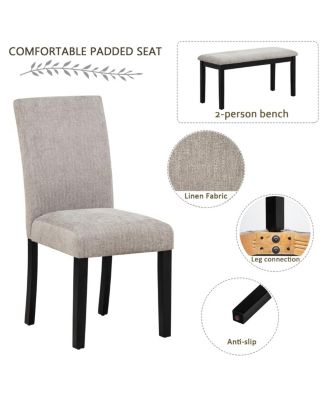 6-Piece Dining Table Set with Bench, Solid Wood Kitchen Table