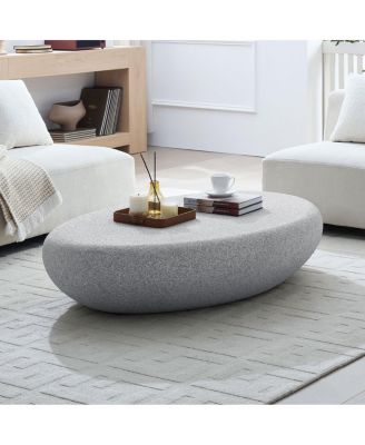  Fiberglass Elliptical Coffee Table for Living Room, Vintage Matte Rocks Table