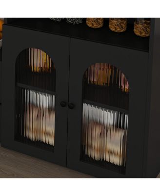  Kitchen Island Set with 4 Chairs, Extendable & Rotating Table, MDF Marble Veneer