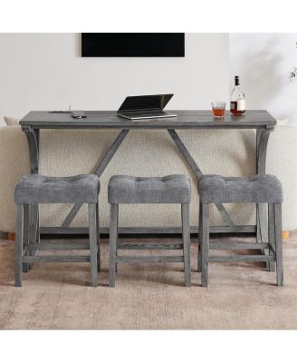 59" Bar Table Set with 3 Stools & Power Outlet