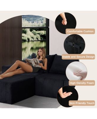 6-Piece Modular U-Shaped Black Corduroy Sectional Sofa with Chaise Lounge