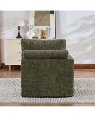 Modular Sofa Bed with Cushions - Chenille Fabric, Metal Legs - Green-L