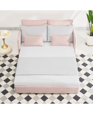 55" Convertible Sofa Bed with USB Ports, Modern Corduroy Couch, Pink