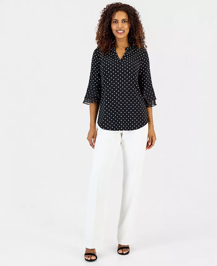 Women's Printed 3/4 Flutter-Sleeve Top - thumbnail 2