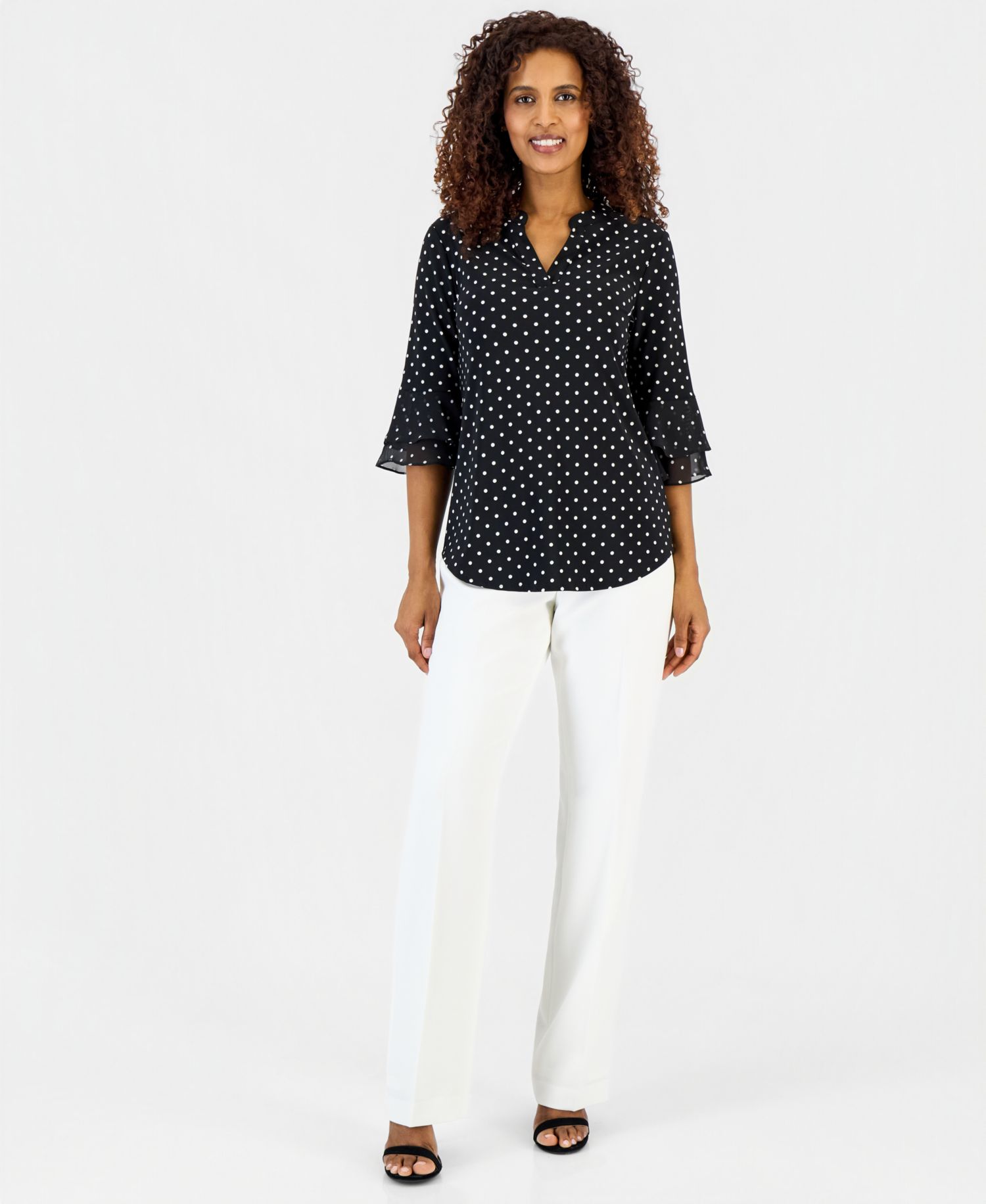 Women's Printed 3/4 Flutter-Sleeve Top
