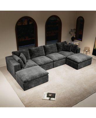  Modular Upholstered Corduroy Sectional Sofa, 5PC Free Combination, Gray