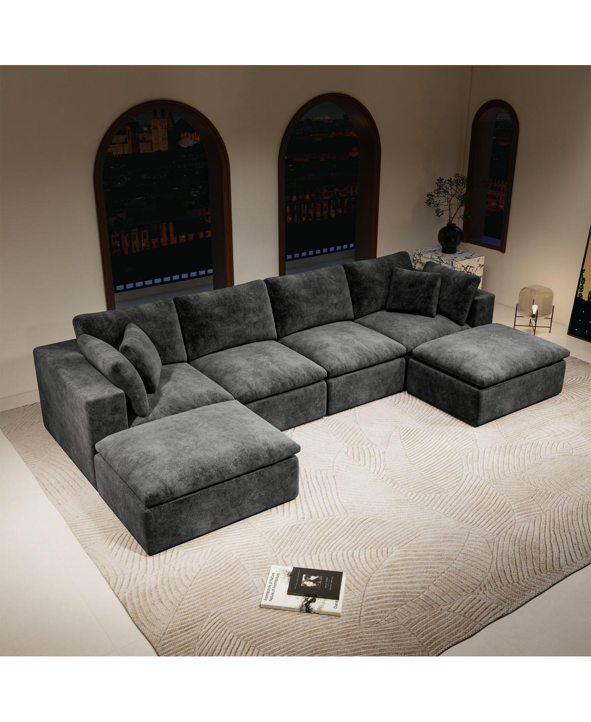 Streamdale Furniture Modular Upholstered Corduroy Sectional Sofa, 5PC Free Combination, Gray
