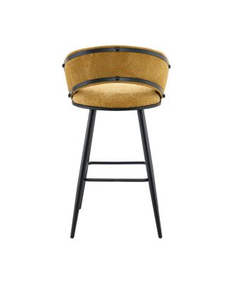  Set of 2 Yellow Velvet Bar Stools with Black Iron Legs