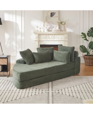 78.5-Inch Corduroy Semi-Circular 2-in-1 Sofa Bed with Neck Pillow & 5 Throw Pillows