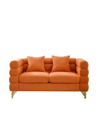 60Inch 2 Seater Sectional Sofa, Living Room Comfort Fabric, Deep Seating, Orange Teddy